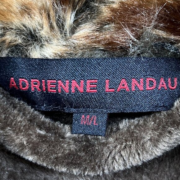 Adrienne Landau Womens L Faux Fox Fur Trim Robe Belted Cozy Plush Quiet Luxury - Picture 10 of 13